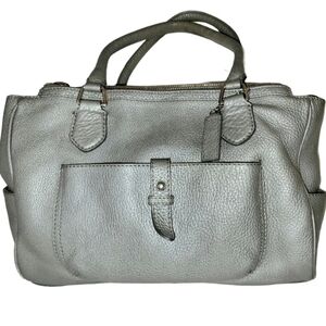 Cole Haan Pebbled Leather Silver Tote Satchel Purse with Silver Hardware